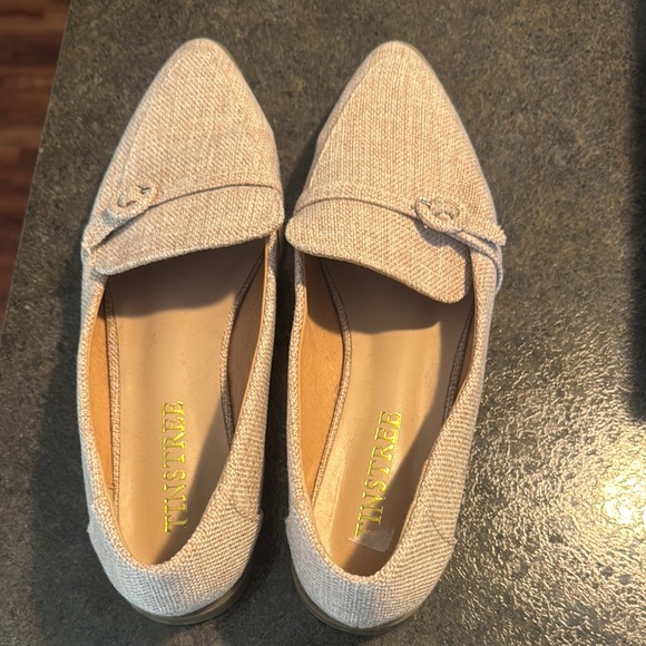 Tinstree Shoes - Cream Flats with Sleek Design and Metal Detail